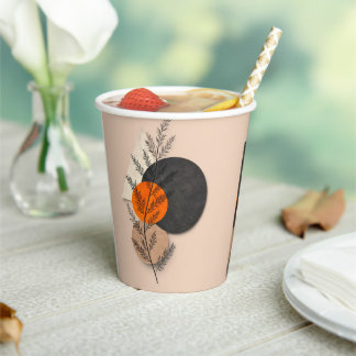 Boho Botanische Geometrische Oranje Zwarte Neutral Papieren Bekers