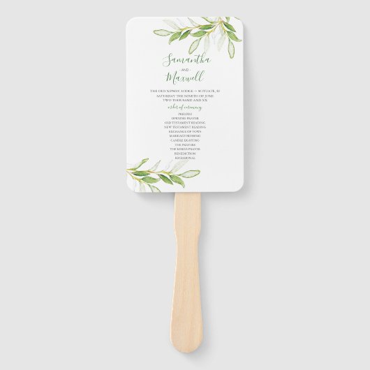 Boho Botanische Groene Waterverf Leidt weg Handwaaier (Voorkant)