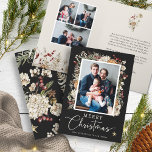 Boho Botanische Kerst Wenskaart Kaart<br><div class="desc">Boho Botanical Christmas Wenskaart: Deze kaart is voorzien van een prachtig waterverf kunstwerk van winterbotanicals op een verfijnde zwarte achtergrond. Personaliseer het met vier gekoesterde foto's om een feestelijke en elegante begroeting te creëer die de essentie van het seizoen vastlegt. Maak deze vakantie onvergetelijk door vandaag nog je familiefoto's en...</div>