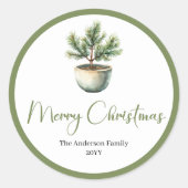 Boho Botanische Kerstboom Watercolor Sticker (Voorkant)