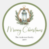 Boho Botanische Kerstlantaarn Cadeau Sticker (Voorkant)