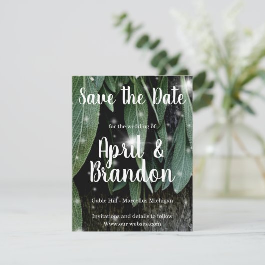 Boho botanische kruid verlaat rustiek Schuur-hout  Save The Date (Staand voorkant)