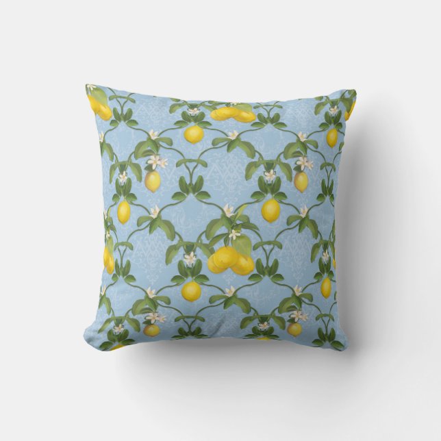 BOHO Botanische Lemon Citrus Floral Style Blue Kussen (Voorkant)