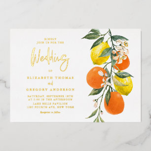 Boho Botanische Lemons en Sinaasappels Garland Wed Folie Uitnodiging