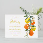 Boho Botanische Lemons en Sinaasappels Garland Wed Folie Uitnodiging (Staand Voorkant)