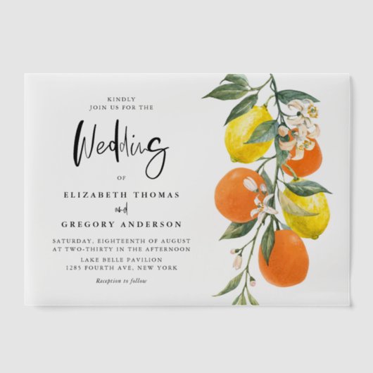 Boho Botanische Lemons en Sinaasappels Garland Wed Vellum Uitnodigingen (Voorkant)