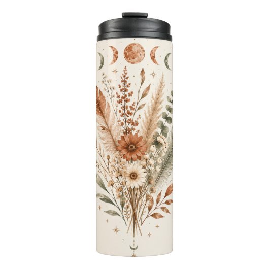 Boho Botanische Maanfasen Thermosfles (Voorkant)