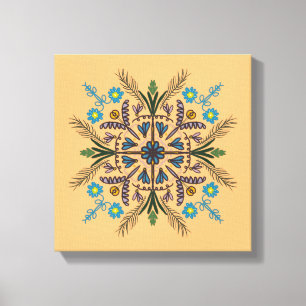 Boho Botanische Mandala Tropisch Groen Oranje Canvas Afdruk