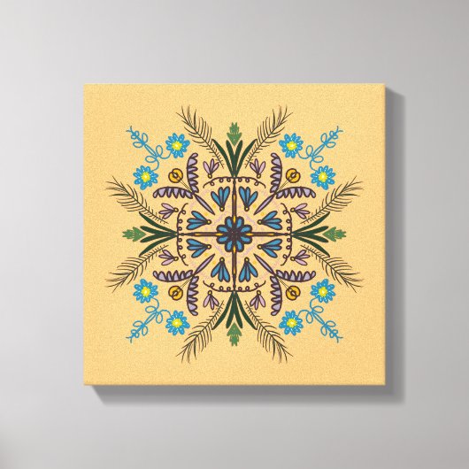Boho Botanische Mandala Tropisch Groen Oranje Canvas Afdruk (Voorkant)