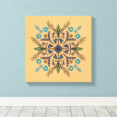 Boho Botanische Mandala Tropisch Groen Oranje Canvas Afdruk (Insitu (Houten vloer))