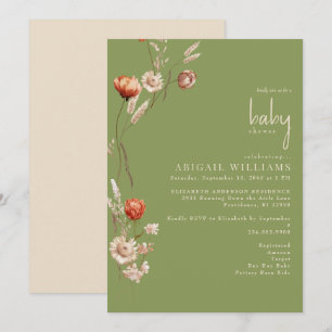 Boho Botanische Mos Groen & Cream Baby shower Kaart