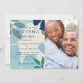 Boho Botanische Navy Stofblauw Foto Bruiloft Kaart (Voorkant)