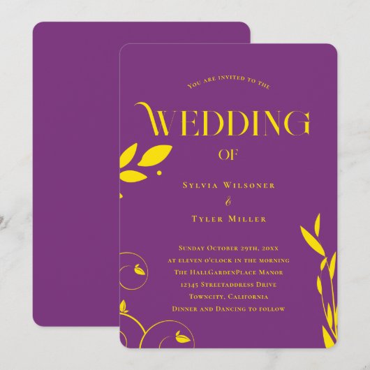 Boho Botanische Paarse bruiloft Kaart (Voorkant / Achterkant)