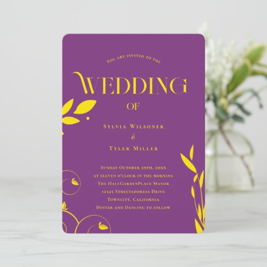 Boho Botanische Paarse bruiloft Kaart (Staand voorkant)