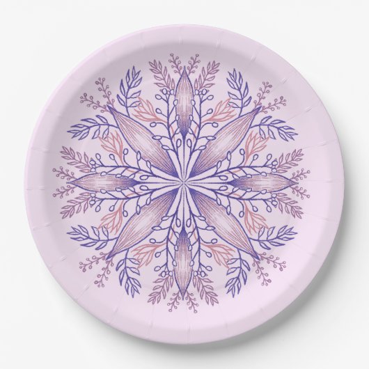 Boho Botanische Paarse Fantasy Bloem Mandala Papieren Bordje (Voorkant)