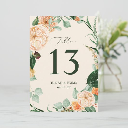 Boho Botanische Pastel Peach Greenery Floral Custo (Staand voorkant)