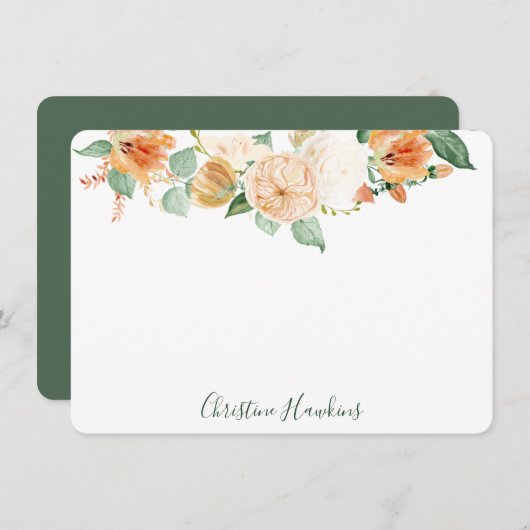 Boho Botanische Peach Waterverf Aangepast Notitiekaartje (Voorkant / Achterkant)