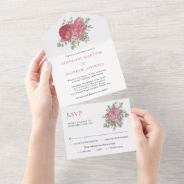 Boho Botanische Protea Eucalyptus Bruiloft All In One Uitnodiging