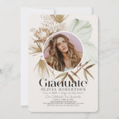 Boho Botanische Reviera Aardse Foto Afstuderen Kaart (Voorkant)