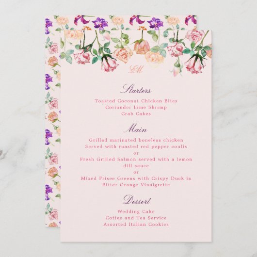 Boho Botanische Romantiek Waterverfrozen Menu (Voorkant / Achterkant)