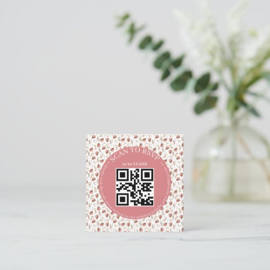 Boho botanische RSVP QR code bruiloft foto Informatiekaartje (Staand voorkant)