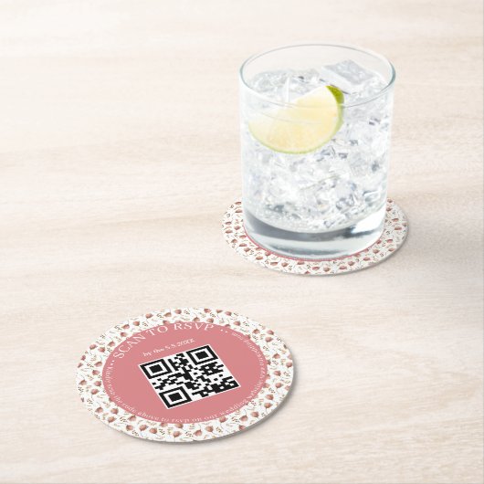 Boho Botanische RSVP QR Code Bruiloft Stijlvol Ronde Kartonnen Onderzetter (Insitu)