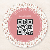 Boho Botanische RSVP QR Code Bruiloft Stijlvol Ronde Kartonnen Onderzetter (Voorkant)