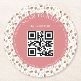 Boho Botanische RSVP QR Code Bruiloft Stijlvol Ronde Kartonnen Onderzetter