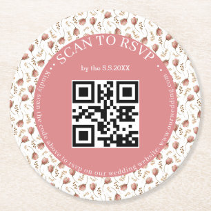 boho botanische RSVP QR-code trouw stijlvol Ronde Kartonnen Onderzetter