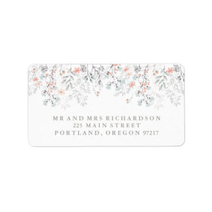 Boho Botanische Rustieke Bruiloft in Koraal en Gri Etiket