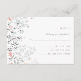 Boho Botanische Rustieke Bruiloft Koraal en Grijs  RSVP Kaartje