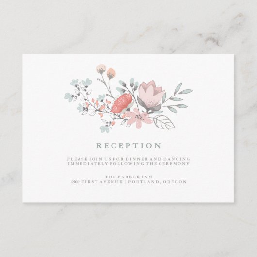 Boho Botanische Rustieke Ontvangst in Koraal en Gr Informatiekaartje (Voorkant)