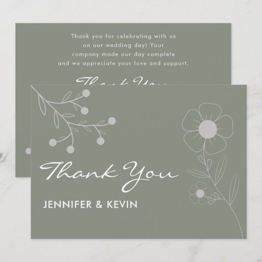 Boho Botanische Salie Groene Wildbloem Bruiloft Bedankkaart (Voorkant / Achterkant)