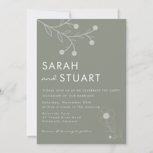 Boho Botanische Salie Groene Wildbloem Bruiloft Kaart (Voorkant)