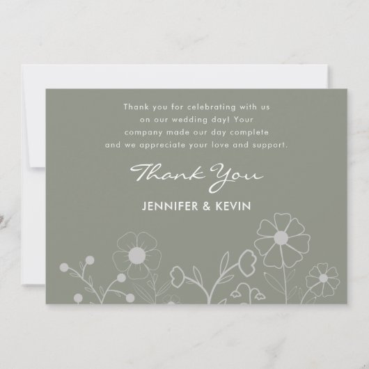 Boho Botanische Salie Groene Wilde Bloemen Bruilof Bedankkaart (Achterkant)