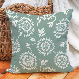 Boho Botanische Saliegroene Crème Zonnebloemen Kussen