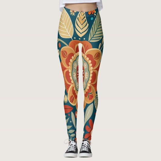 Boho Botanische stoffen Leggings (Voorkant)