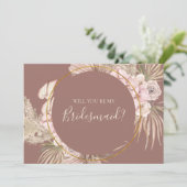 Boho Botanische Stusty Roos Bridesmaid-kaartje Kaart (Staand voorkant)