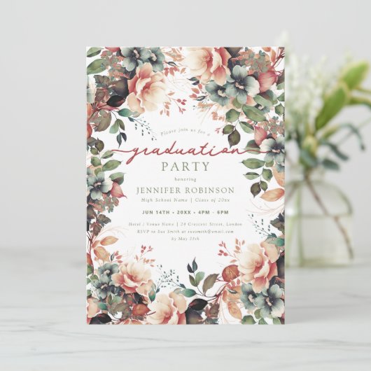 Boho Botanische Tuin Bloemen Afstudeerfeest Kaart (Staand voorkant)