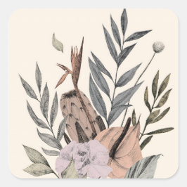 Boho Botanische Tuin - Bloemenillustratie Vierkante Sticker