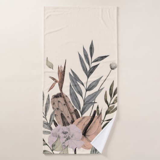 Boho Botanische Tuin Posters - Neutral Floral Badhanddoek (Badhanddoek)