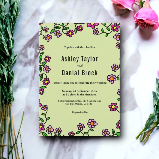 Boho botanische tuin Rozen lente bloemenbruiloft Kaart