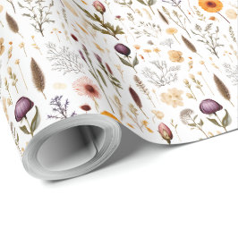 Boho Botanische Vintage Geperste Bloemen Patroon Cadeaupapier