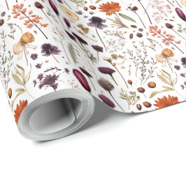 Boho Botanische Vintage Geperste Bloemen Patroon Cadeaupapier