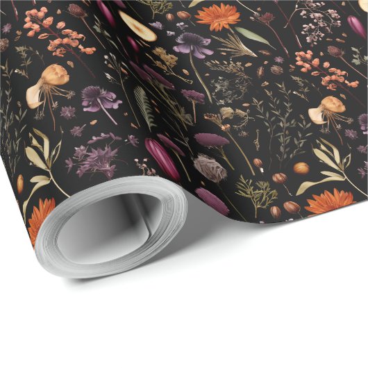 Boho Botanische Vintage Geperste Bloemenpatroon Cadeaupapier (Rol Hoek)