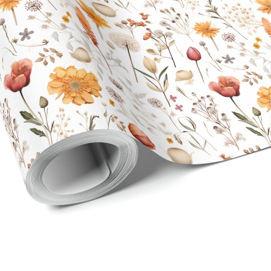 Boho Botanische Vintage Geperste Bloemenpatroon Cadeaupapier (Rol Hoek)