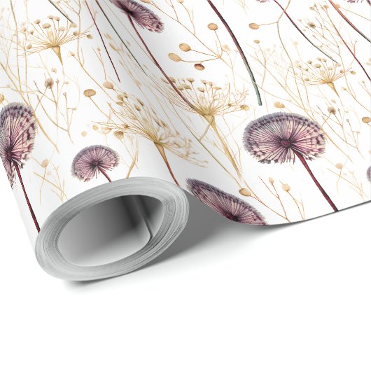 Boho Botanische Vintage Geperste Bloemenpatroon Cadeaupapier (Rol Hoek)