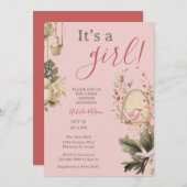 Boho Botanische Vogel Meisje Baby shower Kaart (Voorkant / Achterkant)