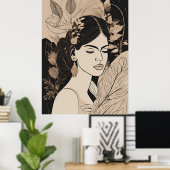 Boho Botanische Vrouw Lijnkunst Afdruk Poster (Thuiskantoor)