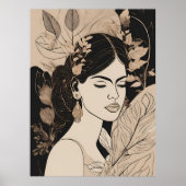 Boho Botanische Vrouw Lijnkunst Afdruk Poster (Voorkant)